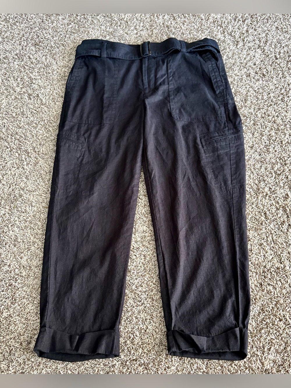 Vince Black Linen Blend Cropped Utility Cargo Pants Size Large